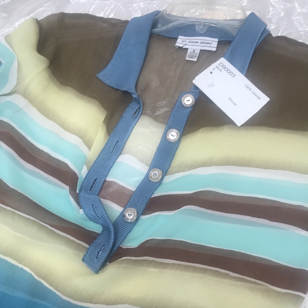 ST.JOHN SPORT multi color neutral blue/ yellow/brown /off white  stripes - Picture 4 of 6